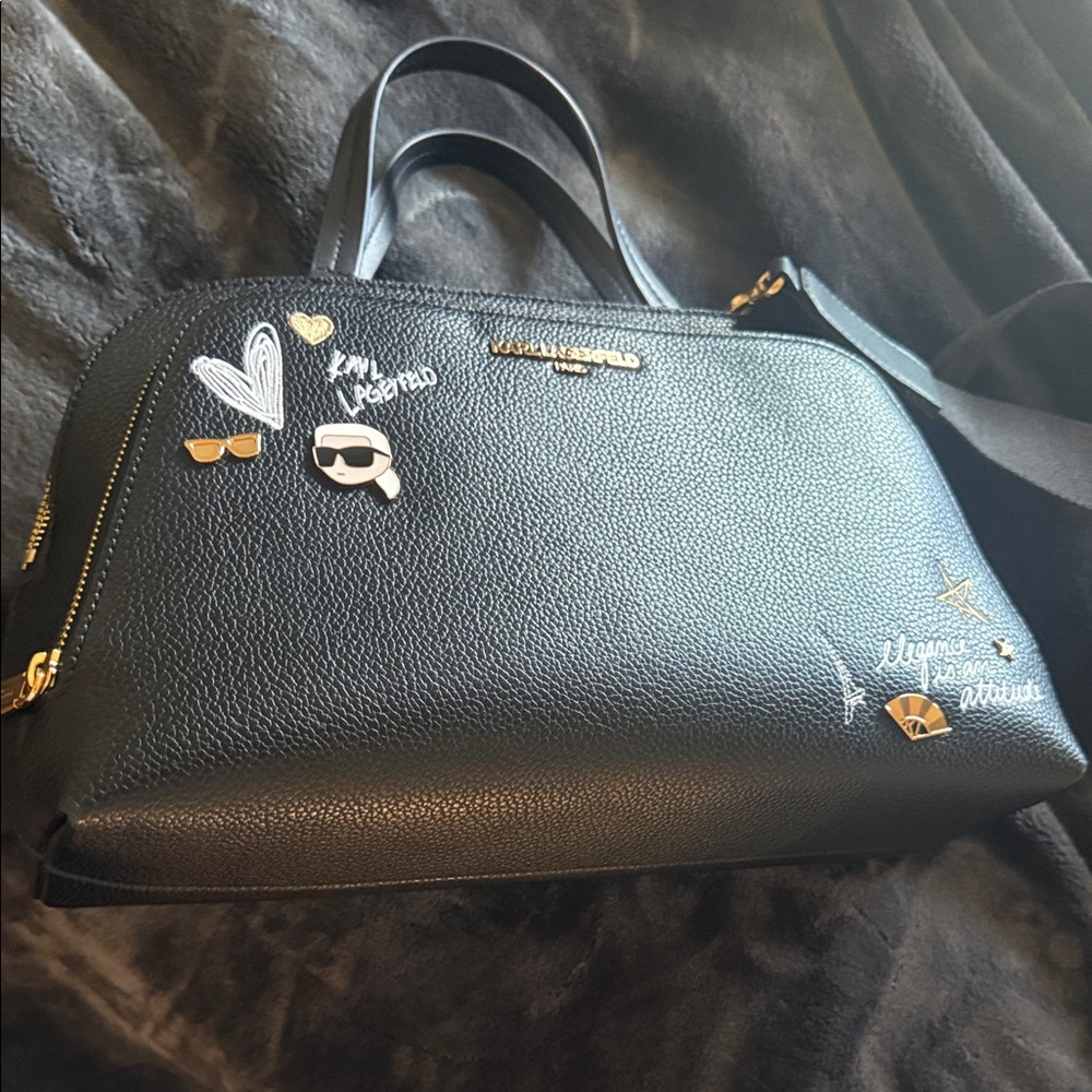 Karl Lagerfeld Black Satchel with Gold Accents